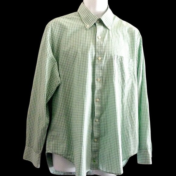 Tailorbyrd Men's Shirt XL Contrast Flip Cuff Green White Blue Check Button Front - Picture 1 of 5